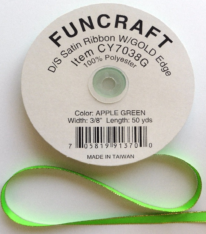 CY7038G - Funcraft 3/8" D/S Satin Ribbon W/ Gold Edge