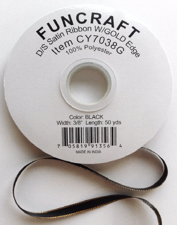 CY7038G - Funcraft 3/8" D/S Satin Ribbon W/ Gold Edge