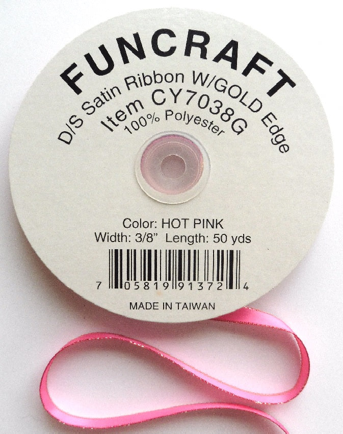 CY7038G - Funcraft 3/8" D/S Satin Ribbon W/ Gold Edge