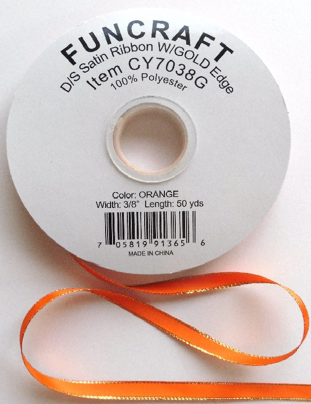 CY7038G - Funcraft 3/8" D/S Satin Ribbon W/ Gold Edge