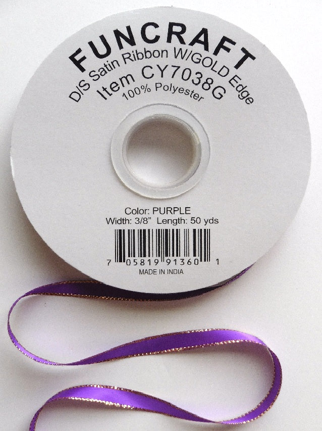 CY7038G - Funcraft 3/8" D/S Satin Ribbon W/ Gold Edge
