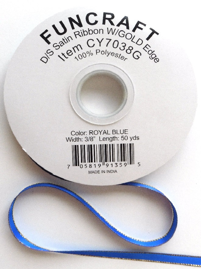 CY7038G - Funcraft 3/8" D/S Satin Ribbon W/ Gold Edge