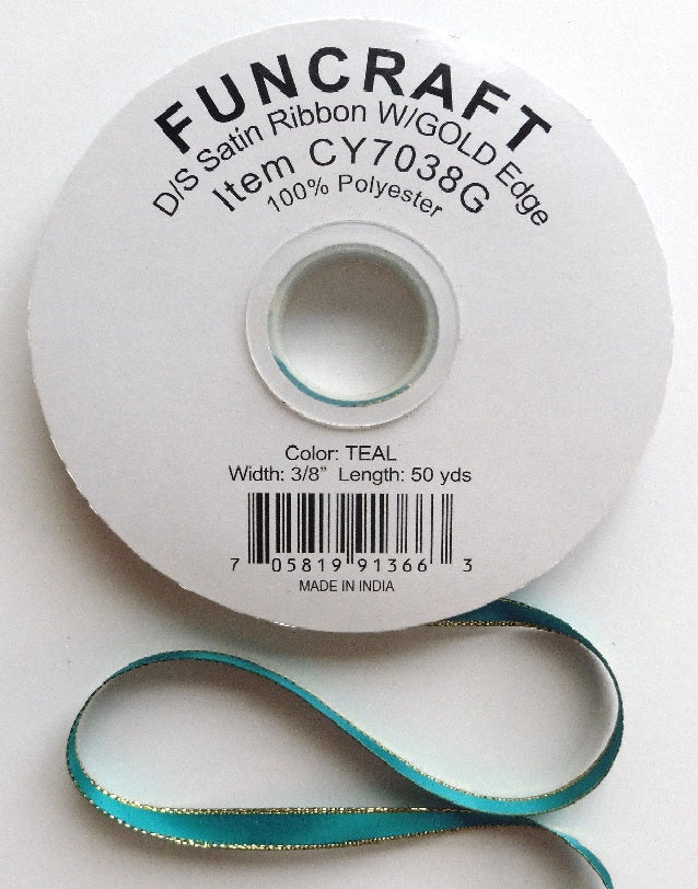 CY7038G - Funcraft 3/8" D/S Satin Ribbon W/ Gold Edge