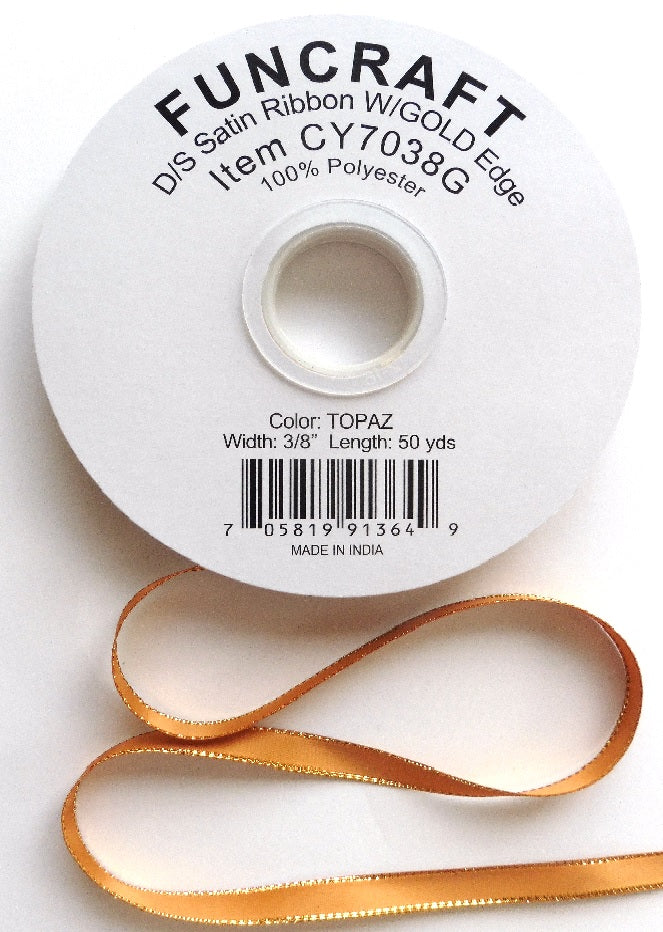 CY7038G - Funcraft 3/8" D/S Satin Ribbon W/ Gold Edge