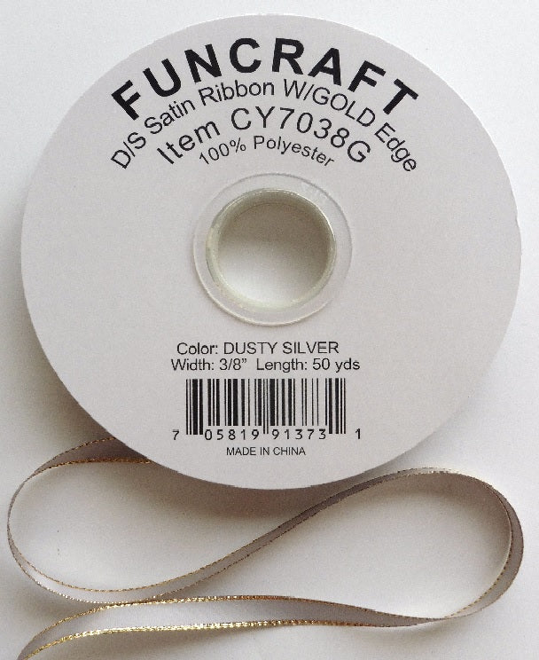 CY7038G - Funcraft 3/8" D/S Satin Ribbon W/ Gold Edge