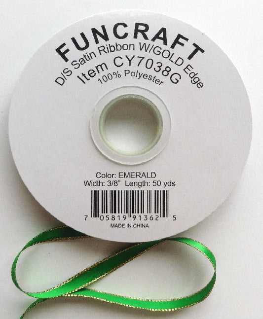 CY7038G - Funcraft 3/8" D/S Satin Ribbon W/ Gold Edge