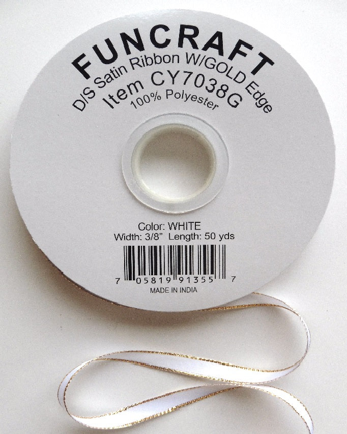 CY7038G - Funcraft 3/8" D/S Satin Ribbon W/ Gold Edge