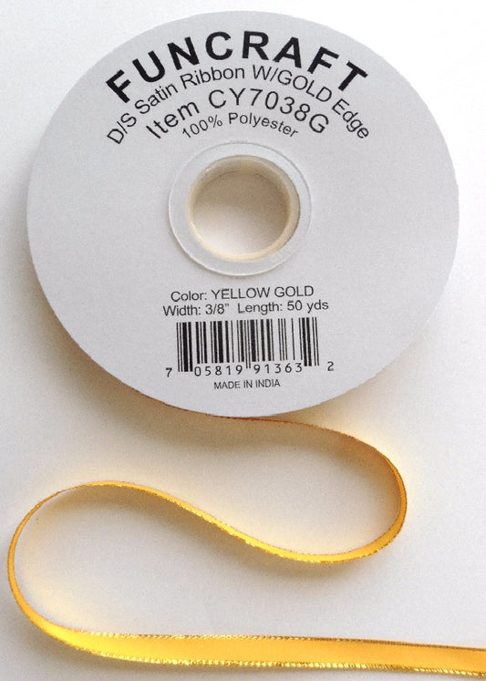 CY7038G - Funcraft 3/8" D/S Satin Ribbon W/ Gold Edge