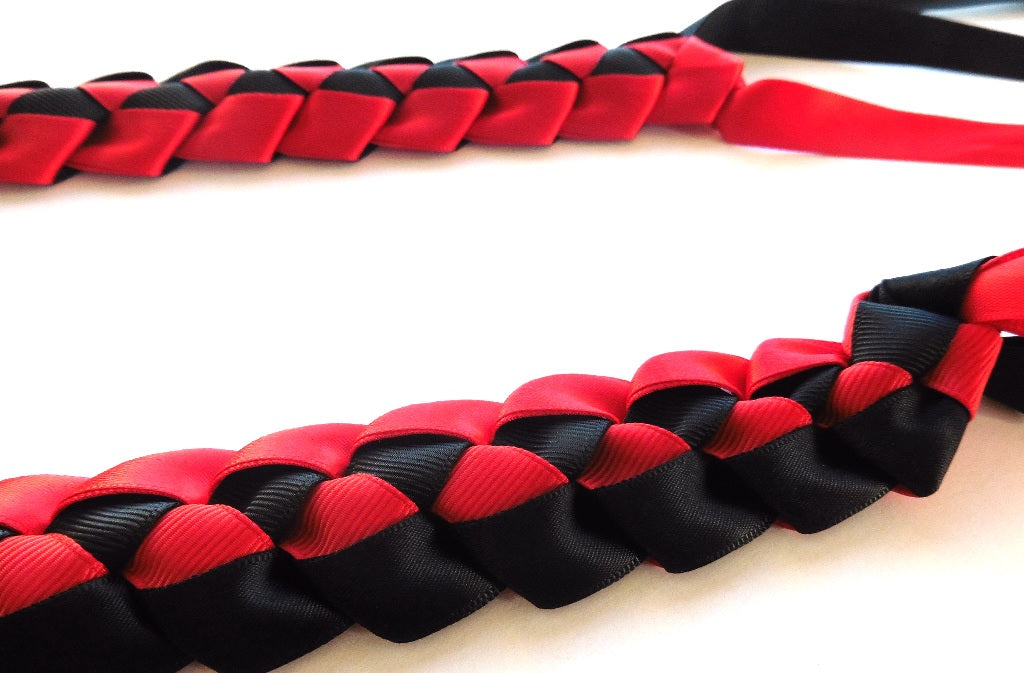 Hawaiian 1/8 inch Ribbon Triple Strand Lei red black